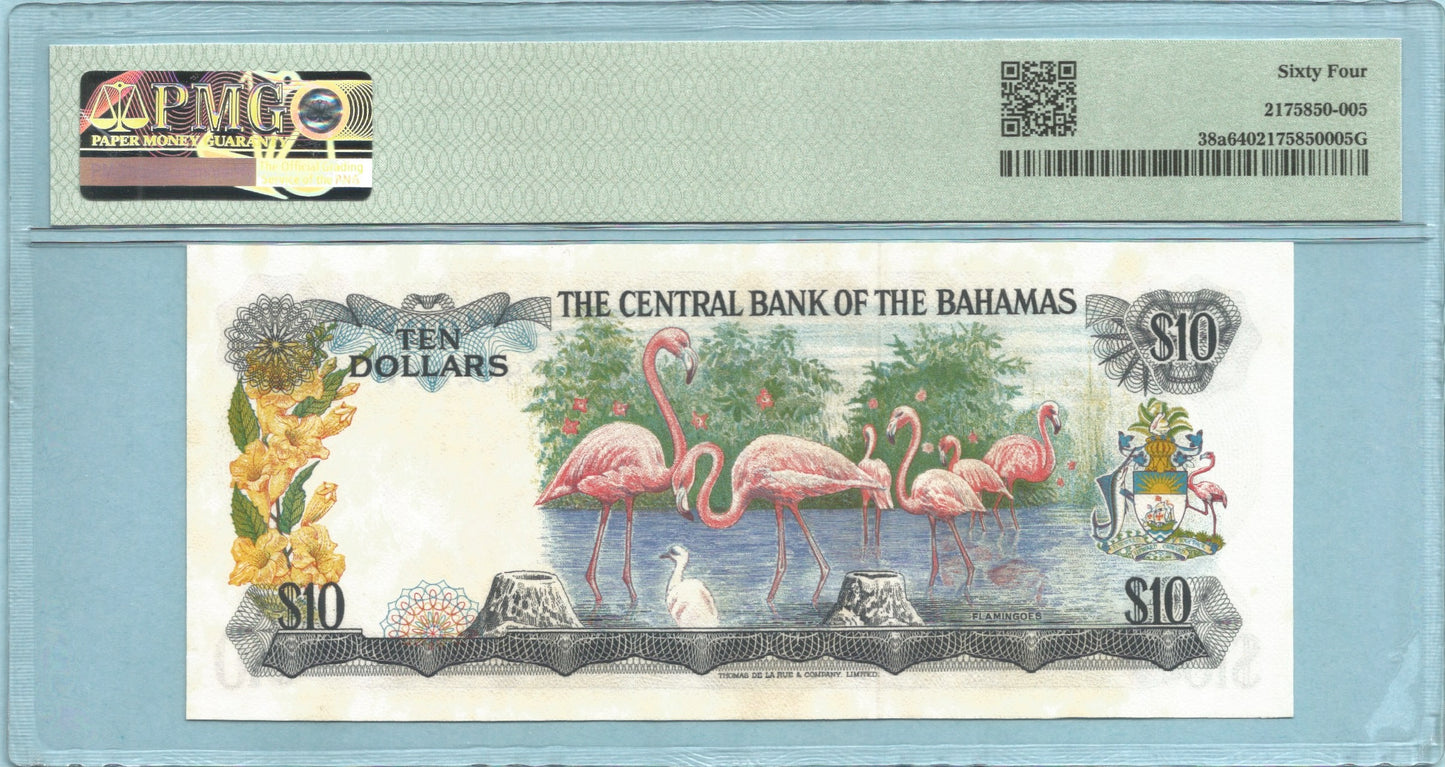 Bahamas 10 Dollars - 1974 - P#38a - PMG 64