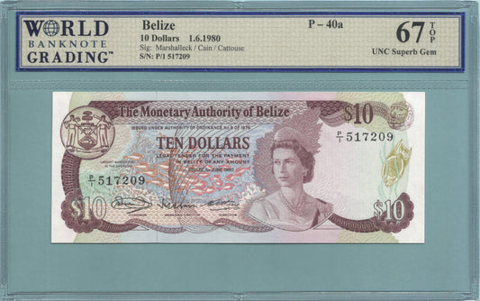 Belize 10 Dollars - 1.6.1980 -  P#40a  - WBG 67 TOP
