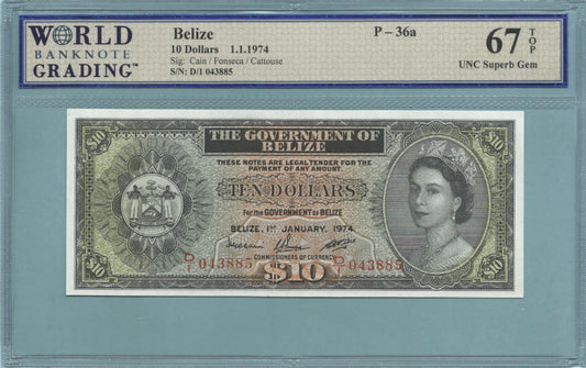 Belize 10 Dollars 1.1.1974 - P#36a - WBG 67 TOP