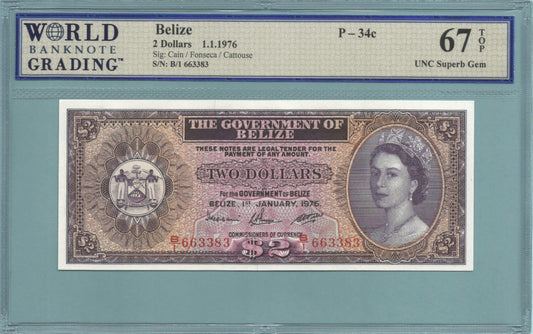 Belize 2 Dollars - 1.1.1976 - P#34c - WBG 67 TOP