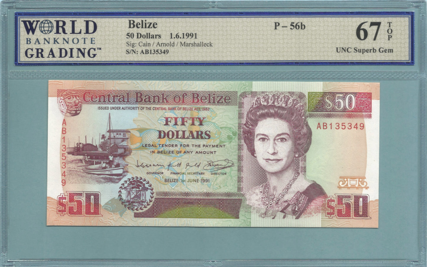 Belize 50 Dollars - 1.6.1991 - P#56b - WBG 67 TOP