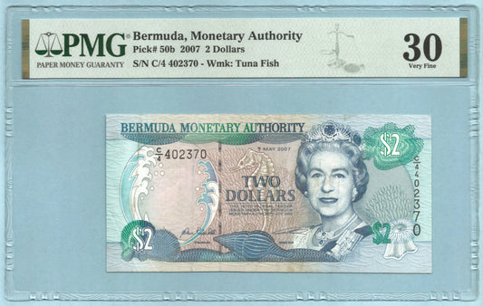 Bermuda 2 Dollars 7.5.2007 - P#50b - PMG 30