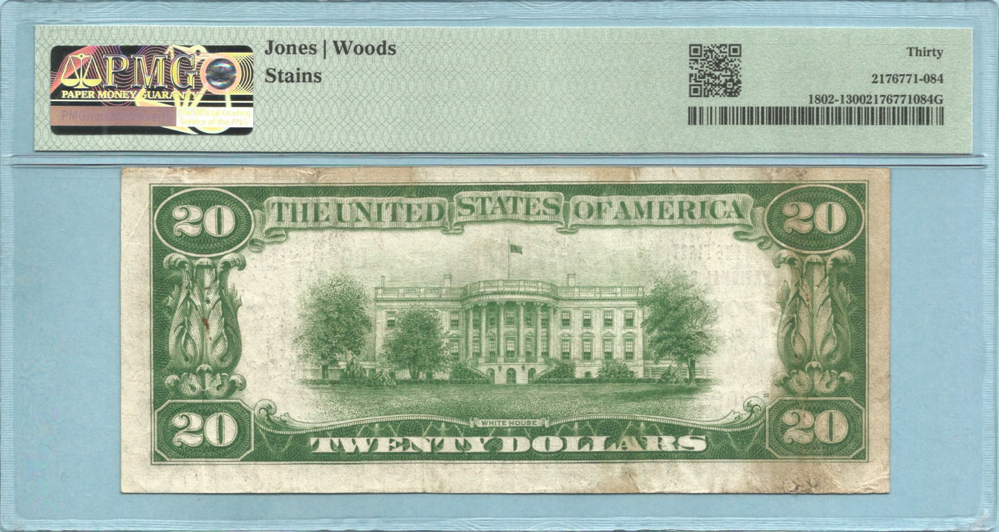 $20 National Currency 1929-T1 - Ch#3518 - 1st NB, Pomona, CA - PMG 30
