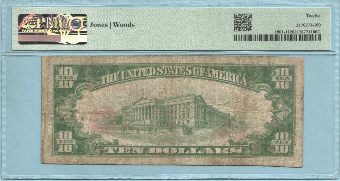 $10 National Currency 1929-T1 - Ch#9795 - 1st NB, Vacaville, CA - PMG 12