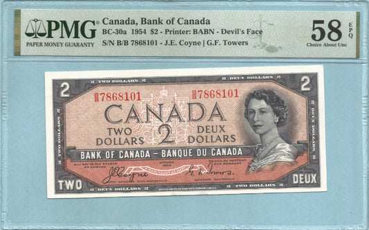 Canada 2 Dollars 1954 - BC-30a - DEVIL'S FACE - PMG 58 EPQ