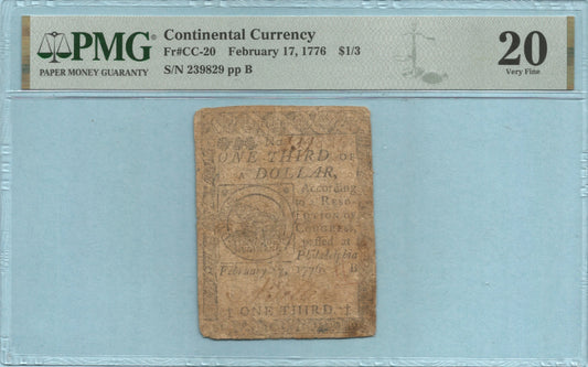$1/3 Continental Currency - 2.17.1776 - Fr#CC-20 - PMG 20