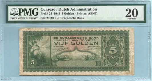 Curacao 5 Gulden - 1943 - P#25 - PMG 20