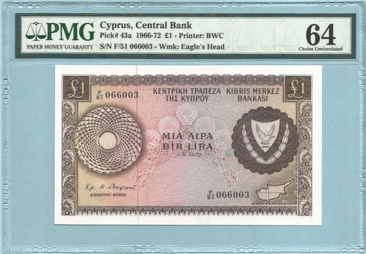 Cyprus Pound - 1.6.1972 - P#43a - PMG 64