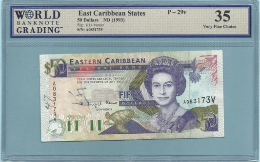 East Caribbean States 50 Dollars - ND(1993) - P#29v - WBG 35 - Writing