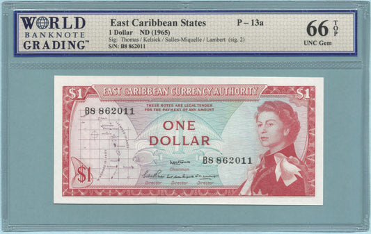 East Caribbean States Dollar - ND(1965) - P#13a - WBG 66 TOP