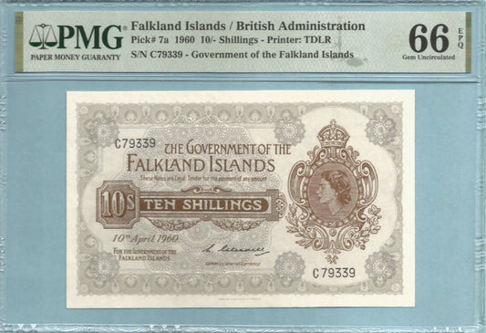 Falkland Islands 10 Shillings - 10.4.1960 - P#7a - PMG 66 EPQ