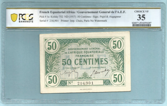 French Equatorial Africa 50 Centimes - ND(1917) - P#1a - PCGS 35