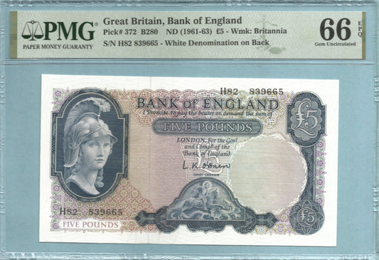 Great Britain 5 Pounds - ND(1961-63) - P#372 - PMG 66 EPQ