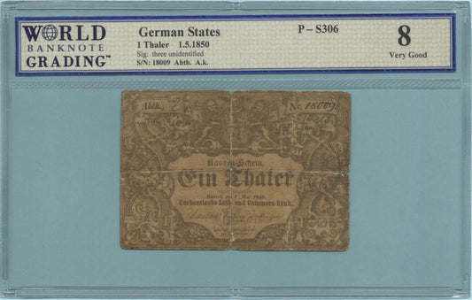 Germany - Kassel Thaler - 1.5.1850 - P#S306 - WBG 8
