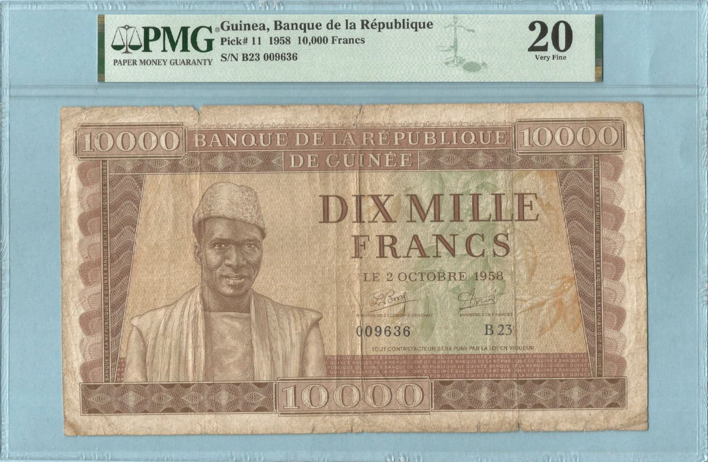 Guinea 10,000 Francs - 2.10.1958 - P#11 - PMG 20 - Tears