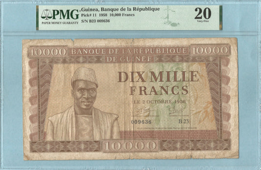 Guinea 10,000 Francs - 2.10.1958 - P#11 - PMG 20 - Tears