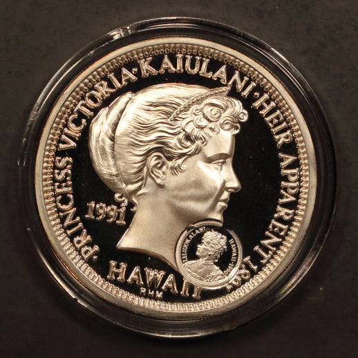 Hawaii Princess Dala 1991 1oz Silver Proof - 1st Day of Issue C/M - Box & Cert