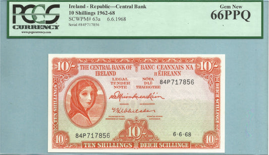 Ireland 10 Shillings 6.6.1968 - P#63a - PCGS 66PPQ