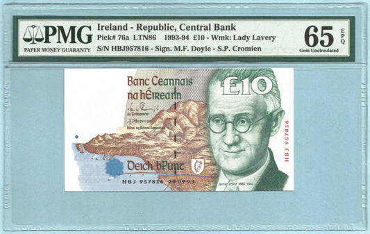 Ireland 10 Pounds - 20.9.1993 - P#76a - PMG 65 EPQ