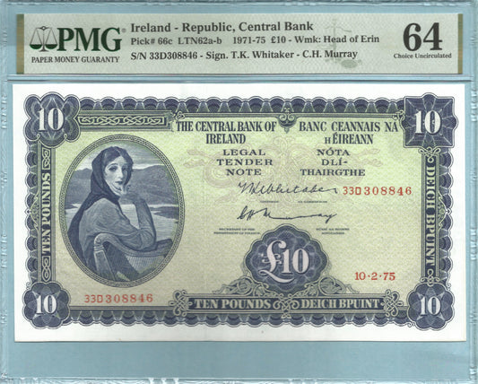 Ireland 10 Pounds 10.2.1975 P#66c - PMG 64