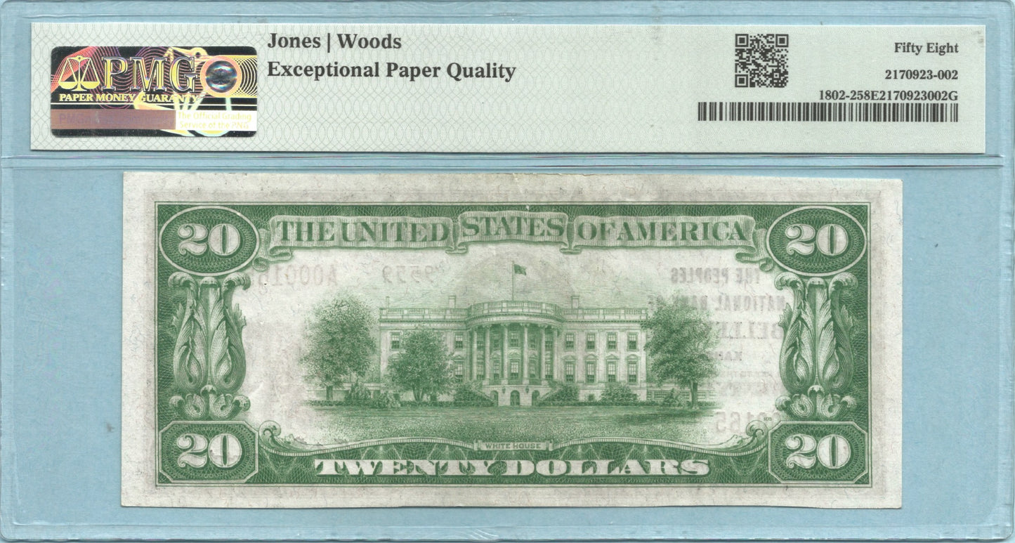$20 National Currency 1929-T2 - Ch#9559 - Peoples NB, Belleville, KS - PMG 58 EPQ