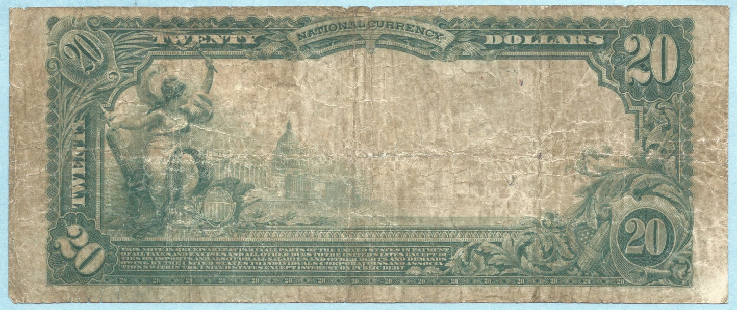 $20 National Currency 1902-PB Ch#1367 Hampden NB, Westfield, MA - F+