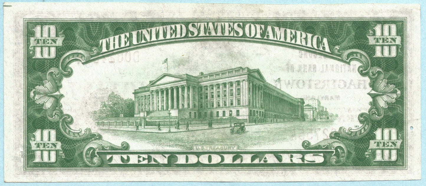 $10 National Currency 1929-T1 - Ch#4049 - 2nd NB, Hagerstown, MD - AU+