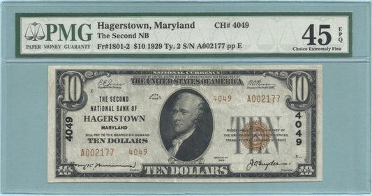 $10 National Currency 1929-T2 - Ch#4049 - 2nd NB, Hagerstown, MD - PMG 45 EPQ