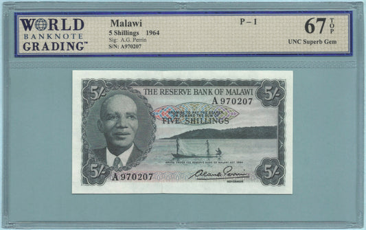 Malawi 5 Shillings - 1964 - P#1 - WBG 67 TOP