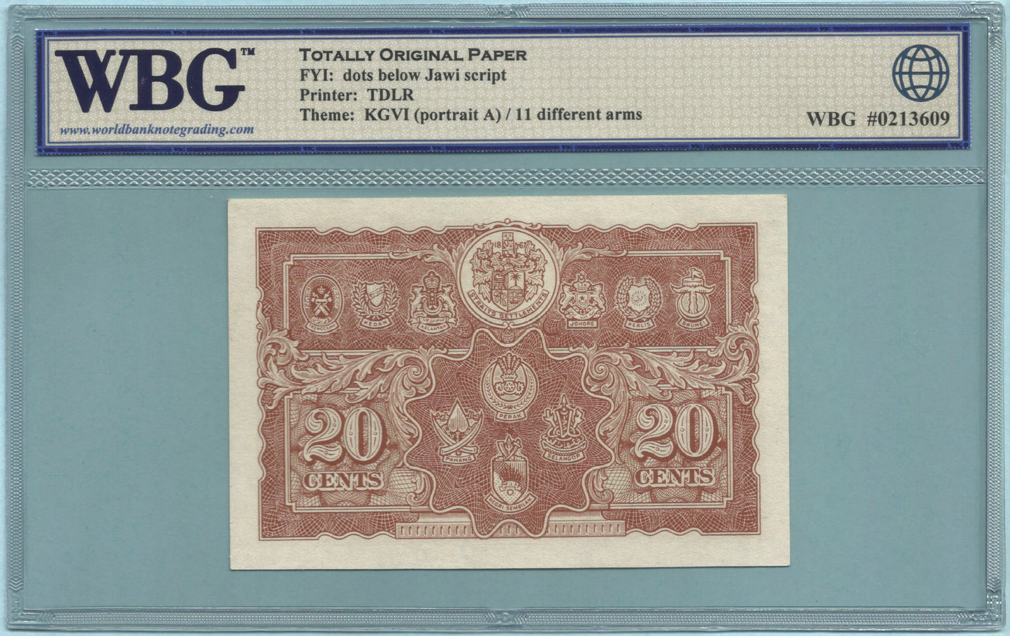 Malaya 20 Cents - 1.7.1941 - P#9a - Banknote - WBG 65 TOP