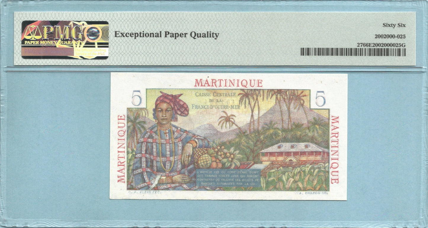 Martinique 5 Francs ND(1947-49) - P#27 - PMG 66 EPQ