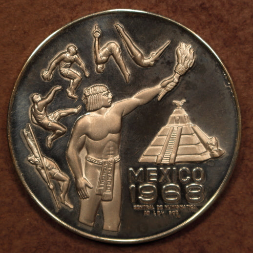 Mexico Medal 1968 Olympics Athletes-Torch-Calender - 40mm - 0.900 Fine Silver