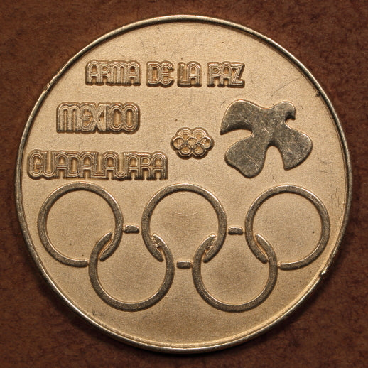 Mexico Medal 1968 Olympics Guadalajara-Arms-Rings-Dove AU - 40mm Sterling Silver