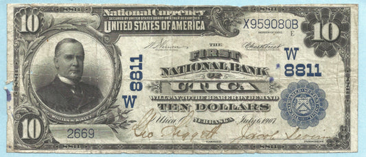 $10  National Currency 1902-PB - Ch#8811 - 1st NB, Utica, NE - VF