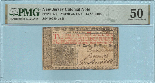 12 Shillings Colonial Currency - 3.25.1776 - Fr#NJ-179 - PMG 50