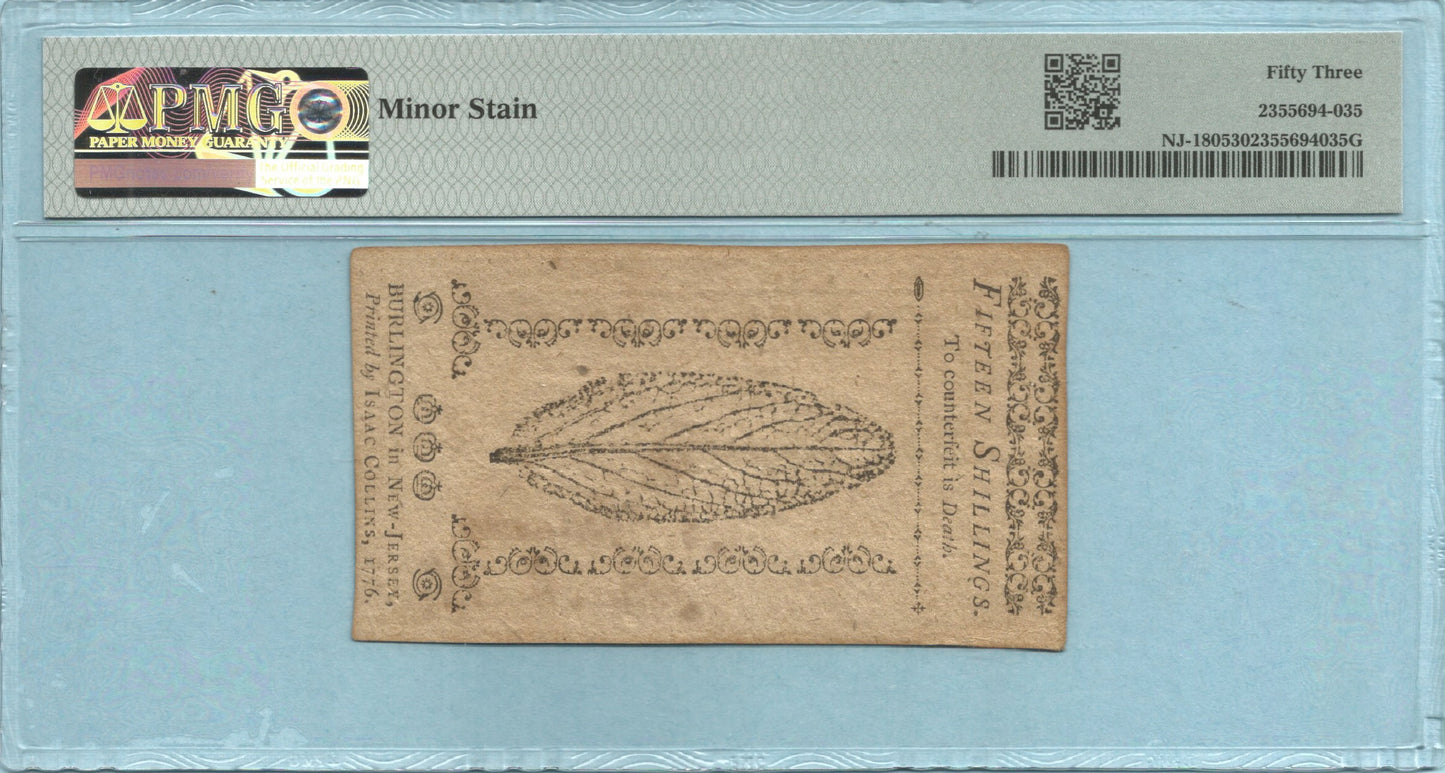 15 Shillings Colonial Currency - 3.25.1776 - Fr#NJ-180 - PMG 53