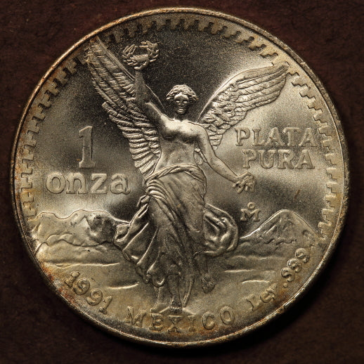 Mexico Libertad Onza 1991 Lg. Date-7 Dots - .999 Pura Plata - 1oz Silver Coin