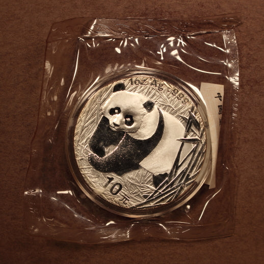 China 10 Yuan 2002 Panda - 1oz .999 Silver - GemBU - Sealed Capsule