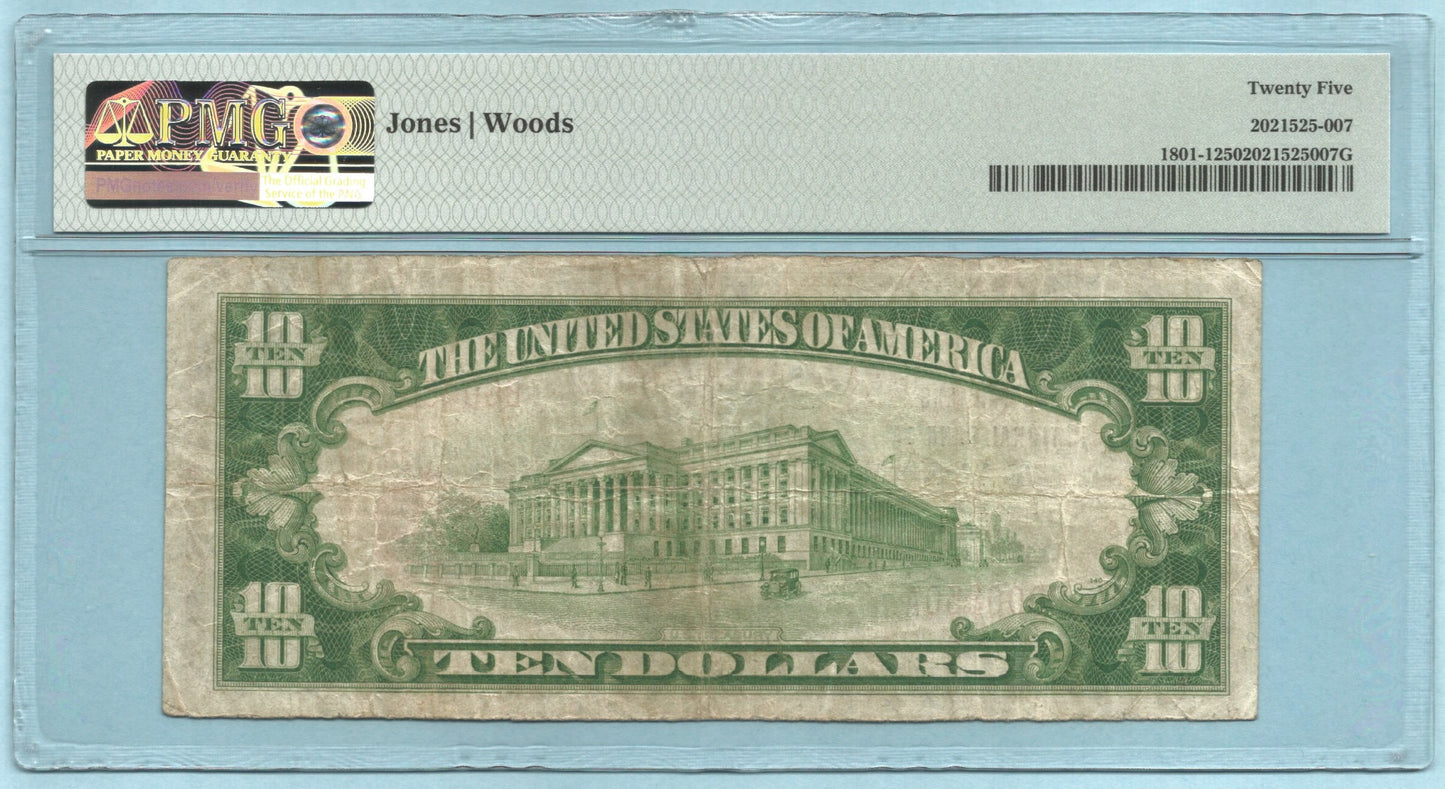 $10 National Currency 1929-T1 - Ch#4061 - Farmers NB, Adams, NY - PMG 25