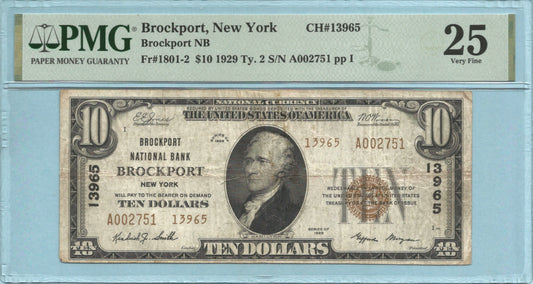 $10 National Currency 1929-T2 - Ch#13965 - Brockport NB, Brockport, NY - PMG 25