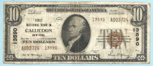 $10 National Currency 1929-T2 - Ch#13590 - 1st NB, Callicoon, NY - VF+