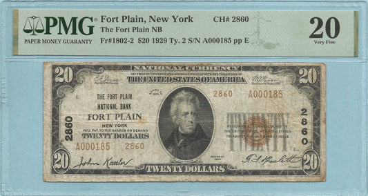 $20 National Currency 1929-T2 - Ch#2860 - Fort Plain NB, Fort Plain, NY - PMG 20