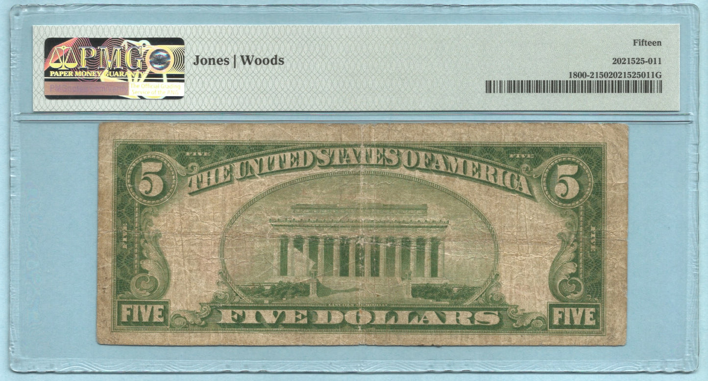 $5 National Currency 1929-T2 - Ch#13404 - Central NB, Mineola, NY - PMG 15