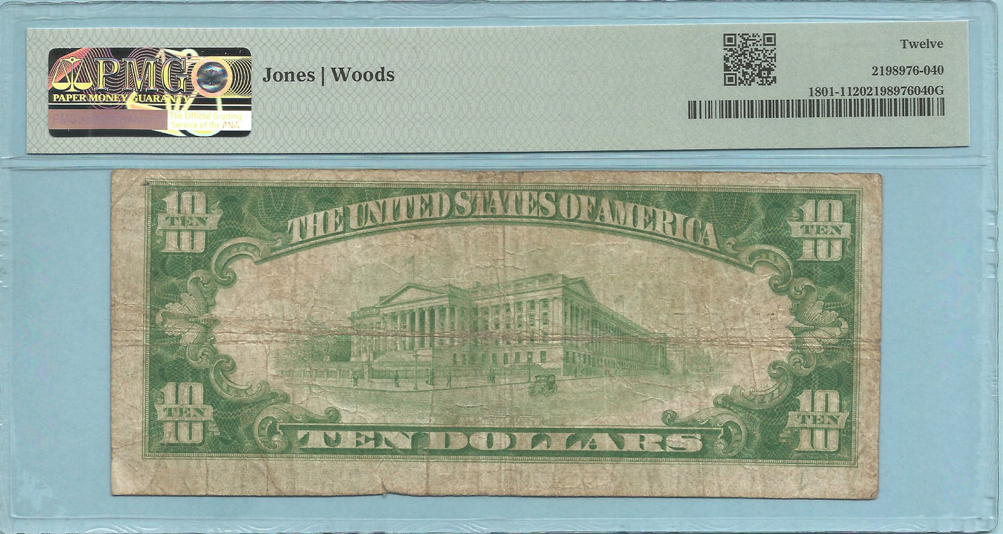 $10 National Currency 1929-T1 - Ch#8371 - Frontier NB, Morristown, NY - PMG 12