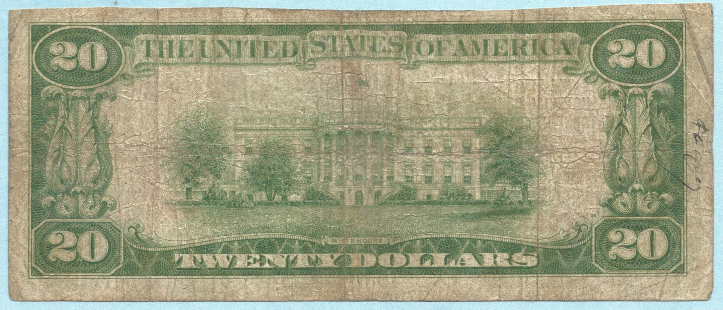 $20 National Currency 1929-T1 Ch#10525 1st NB & TC, Tuckahoe, NY - F+