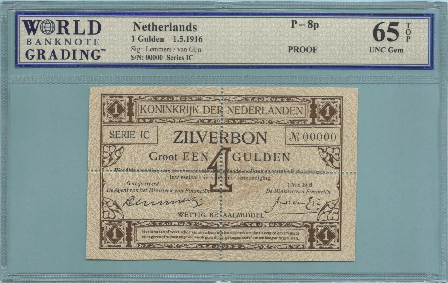 Netherlands Gulden 1.5.1916 - P#8p - PROOF - WBG 65 TOP