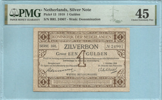 Netherlands Gulden 1.10.1918 - P#13 - PMG 45