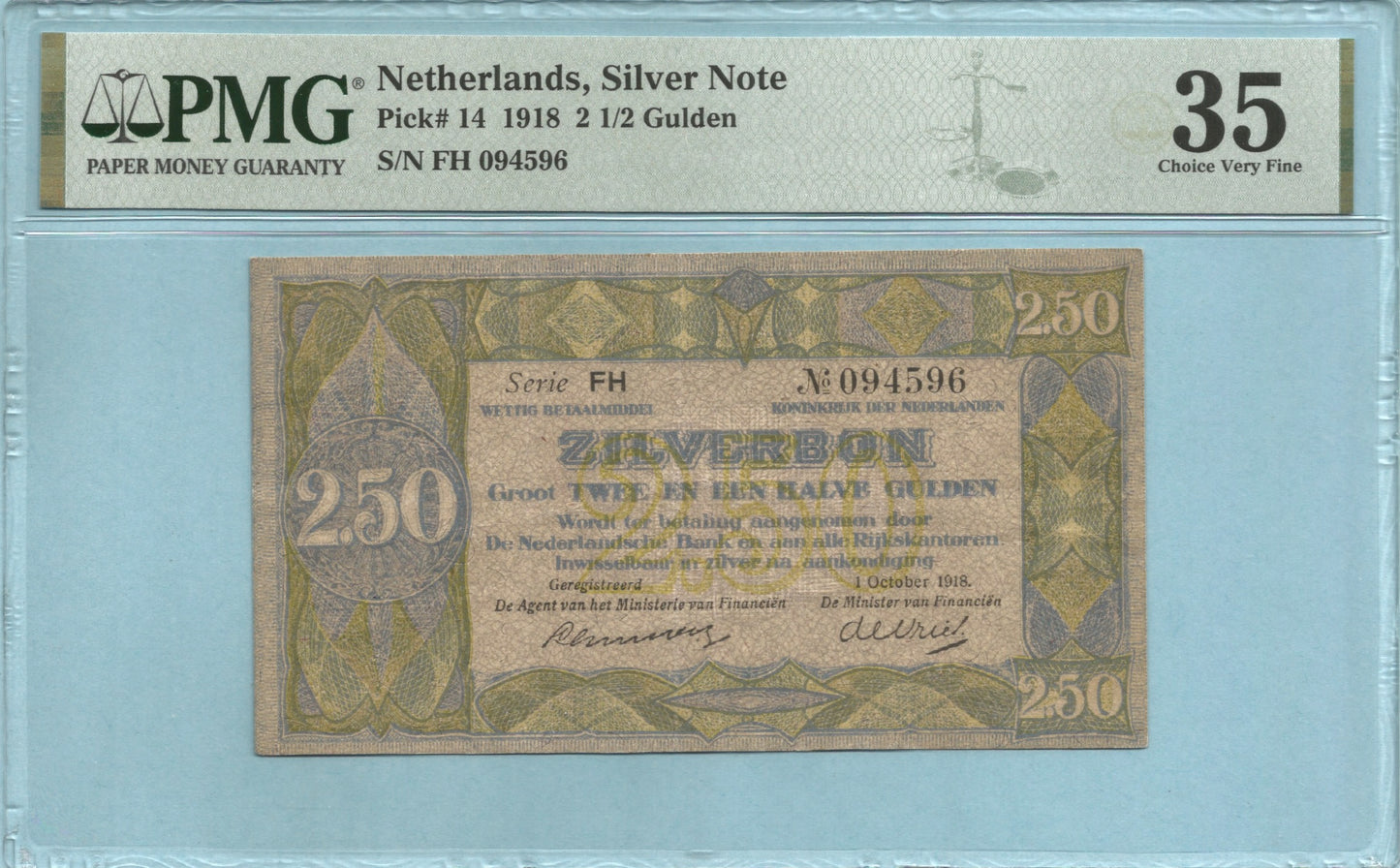 Netherlands 2.50 Gulden 1.10.1918 - P#14 - PMG 35