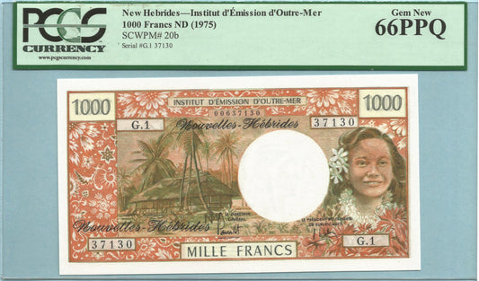 New Hebrides 1000 Francs - ND(1975) - P#20b - PCGS 66PPQ