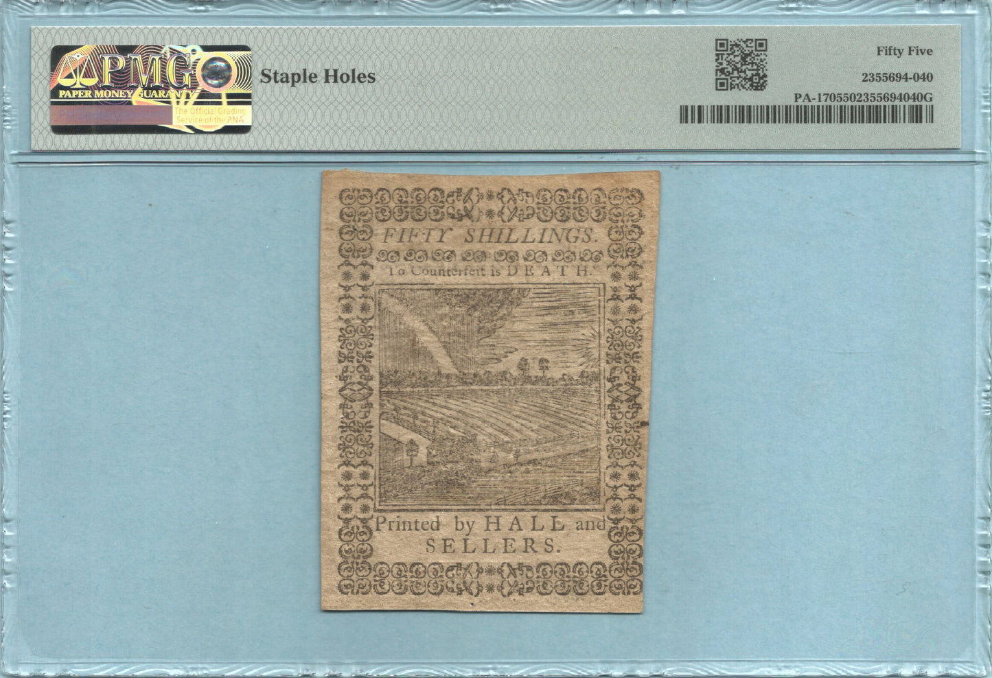 50 Shillings Colonial Currency - 10.1.1773 - FR#PA-170 - PMG 55